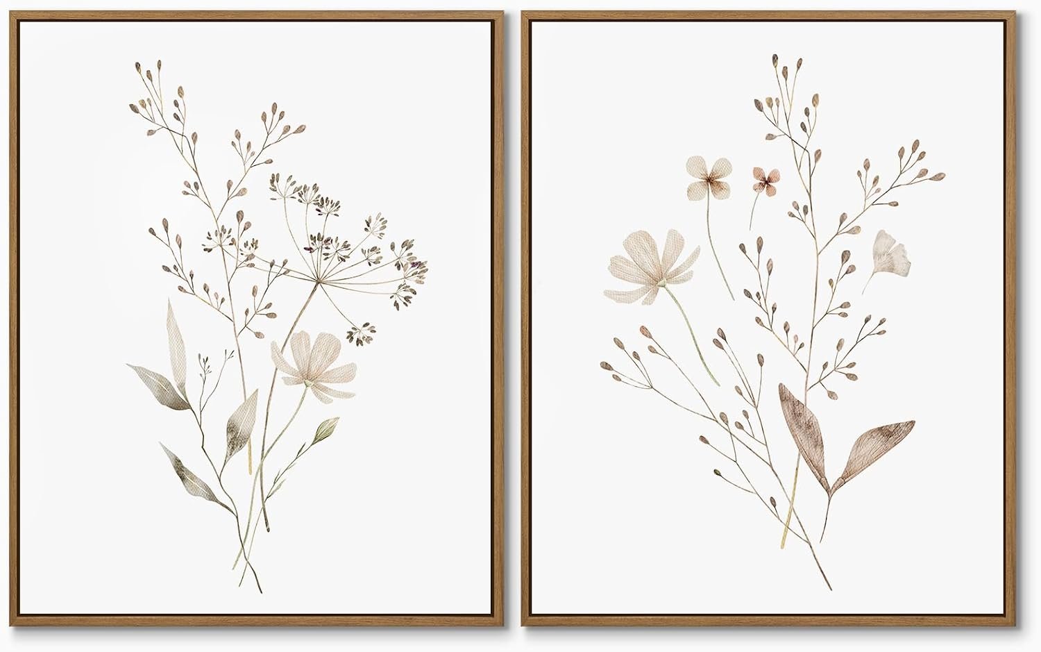 Boho Wall Art Set of 2 Watercolor Botanical Floral Picture 11x14Inch Framed
