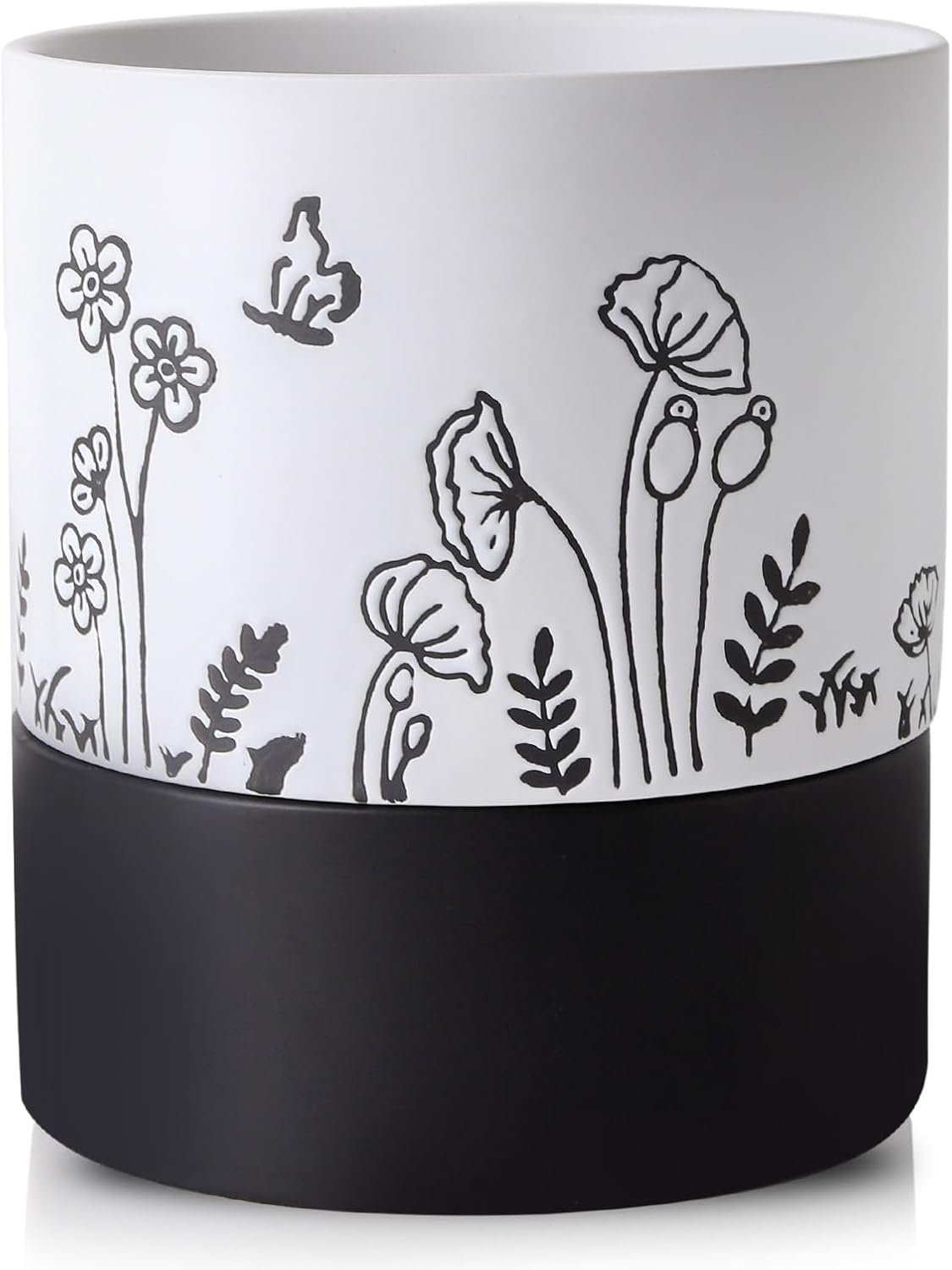 Nihow Self Watering Pots for Indoor Plants,6 Inch,White,Hand Painting
