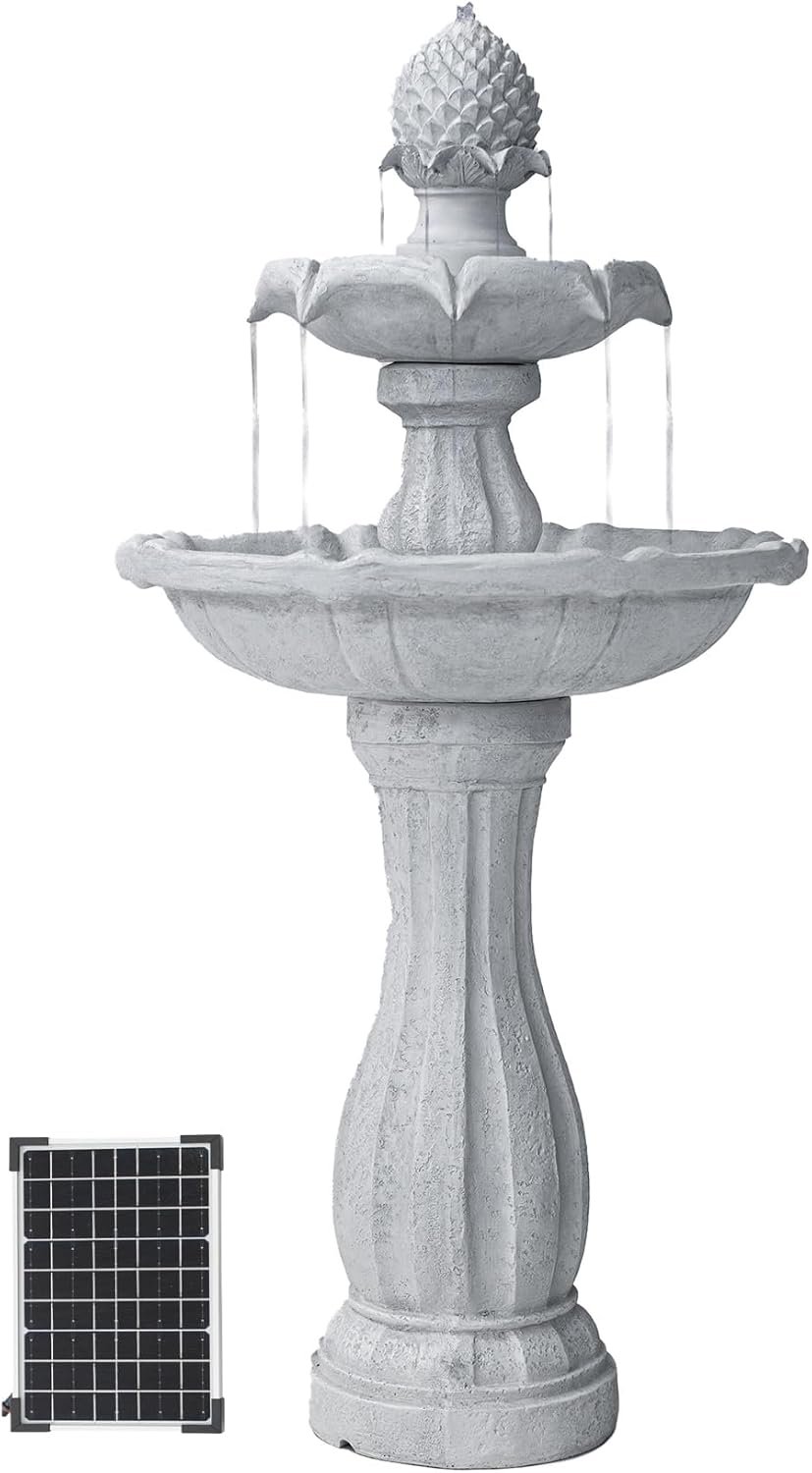 XBrand 44’Inch Solar 2-Tier Outdoor Fountain with Panel and Pump, White