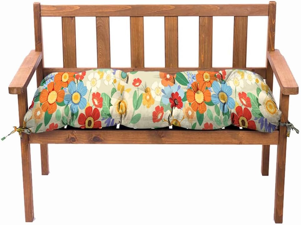 Outdoor Bench Cushions, Garden Waterproof Bench Cushion, Bench Cushions Patio Loveseat,Tufted Chair Pad 41×20 in Replacement Seat Pad Cushion (Daisy, 41x20Inch)