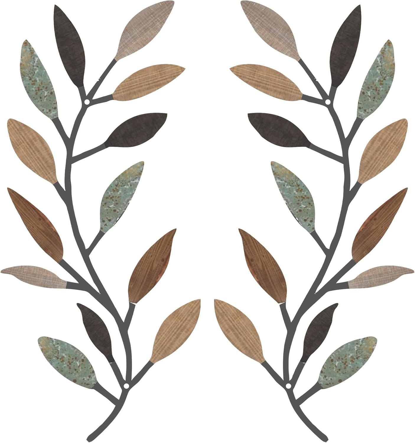 Zhengmy 2 Pcs Metal Leaf Wall Art Vine Branch Decor,Classic Color