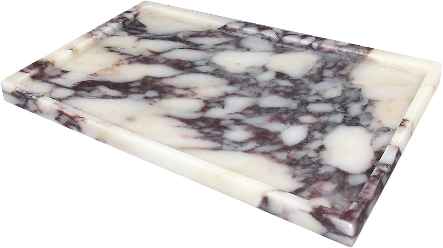 YMXYJM 100% Real Luxury Natural Marble Vanity Tray Genuine Calacatta Viola Marble Stone Storage Trays for Home Decor Bathroom Vanity Dresser Kitchen, Non-Resin/Non-Ceramic, 11.7″ x 7.8″