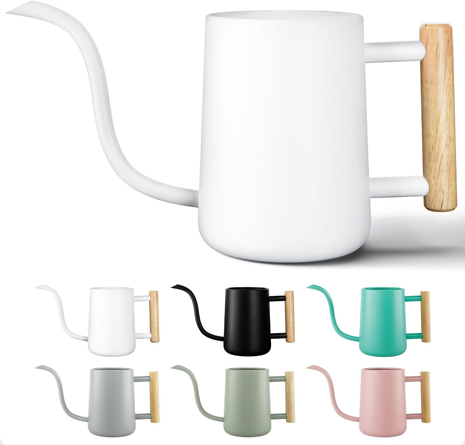 Metal Small Indoor Watering Can with Long Spout & Real Wood Handle, 35oz