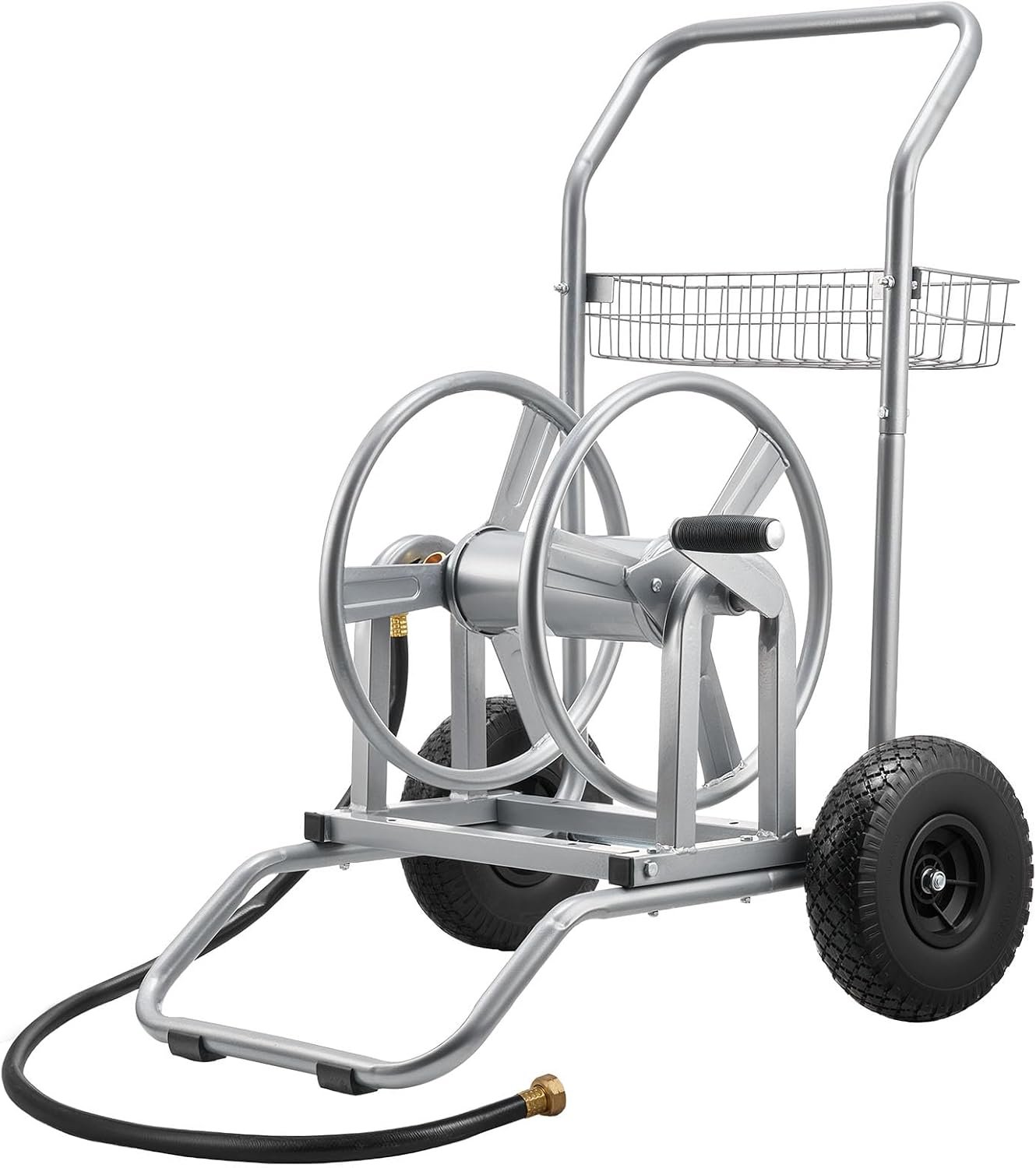 VEVOR Hose Reel Cart, 200/300ft High-Pressure Garden Hose Cart, Hoses Reel Carts with Two Wheels, Handle & Heavy-Duty Mesh Storage Basket, Dual-Purpose Portable Hoses Reels for Garden, Car, Pet