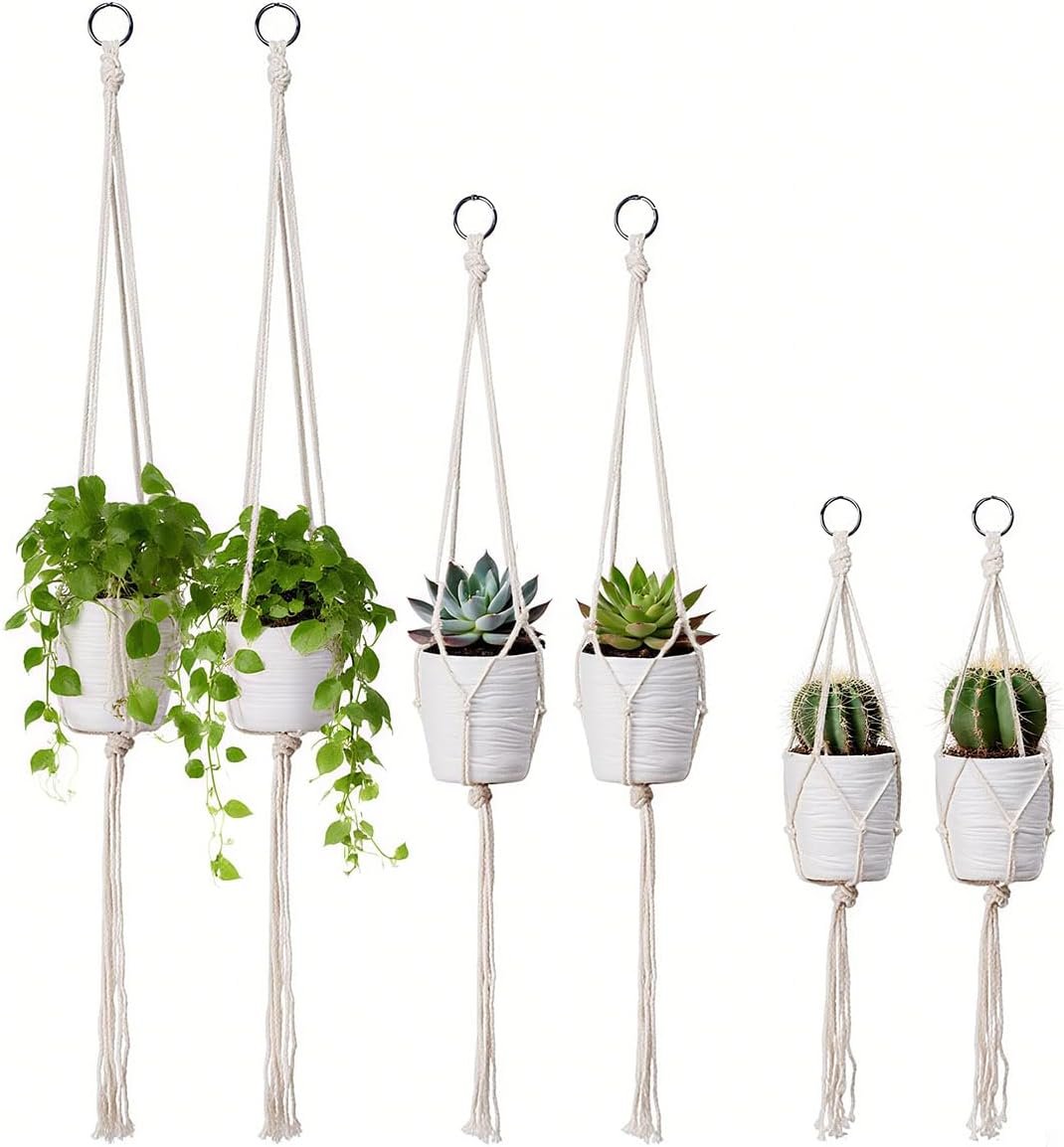 6 Pack Macrame Plant Hanger, Indoor Hanging Plants Holder, 3 Sizes 39″/31″/23″, Outdoor Boho Home Decor Hanging Baskets, (POTS NOT Included)