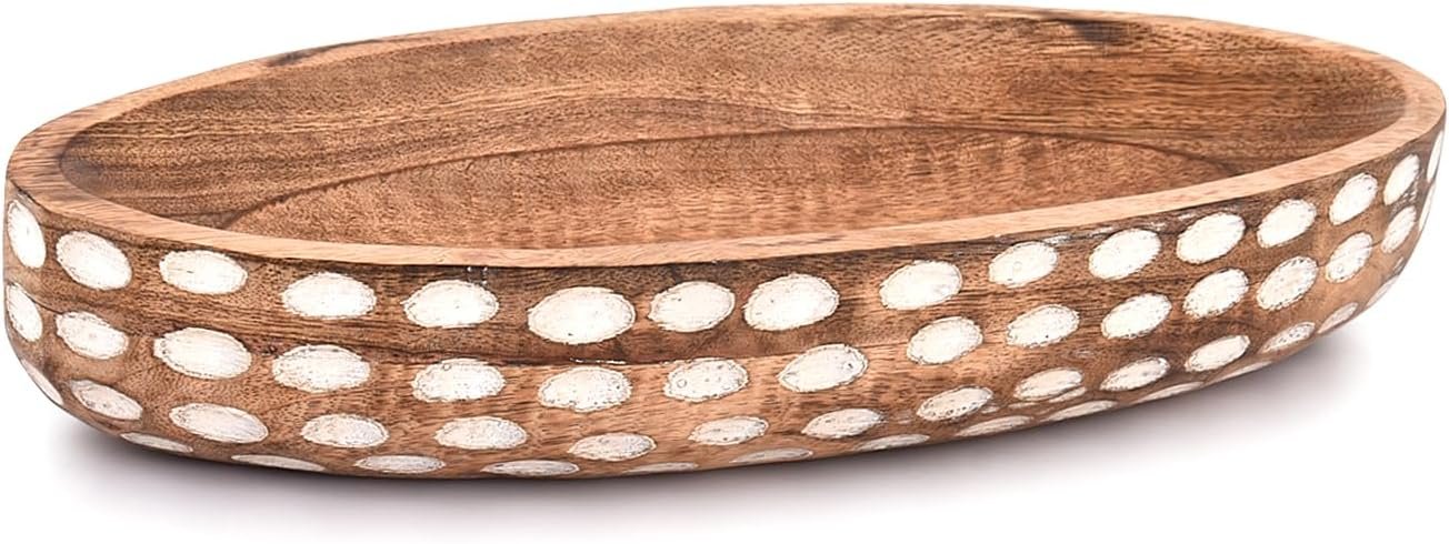 NIRMAN Mango Wood Decorative Bowl for Table Centerpiece Dining Living Room Home Kitchen Décor (14″ x 6″ x 2.3″)