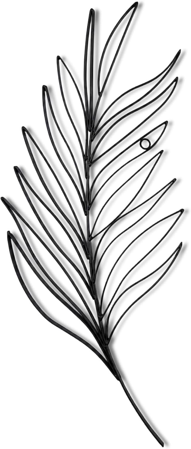 Minimalist Leaf Metal Wall Art, Black Iron Line Wall Decor, Modern Botanical Wire Wall Hanging Sculpture for Living Room, Bedroom, Entryway, 10.2″ x 24″, Boho & Farmhouse Style