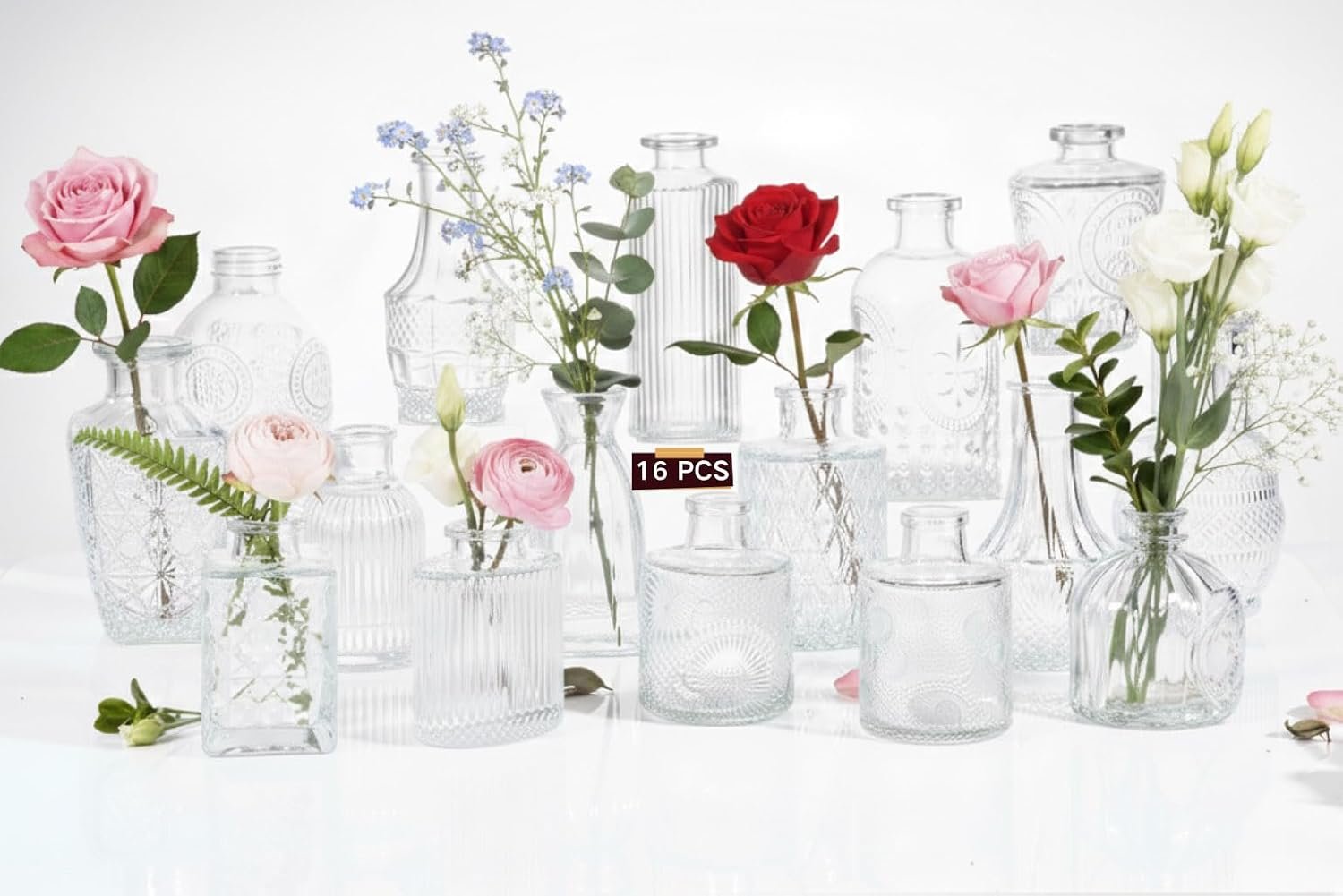 Glass Bud Vases in Bulk, Mini Vintage Vases Set for Wedding, Baby Shower