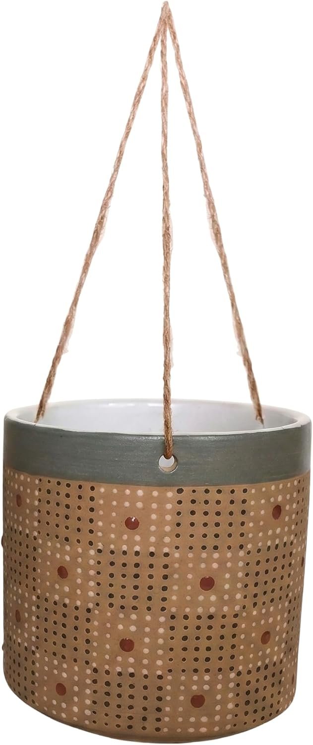 Blue Sky Ceramic Hanging Cranston 6.5″ Flower Pot, Multi Color