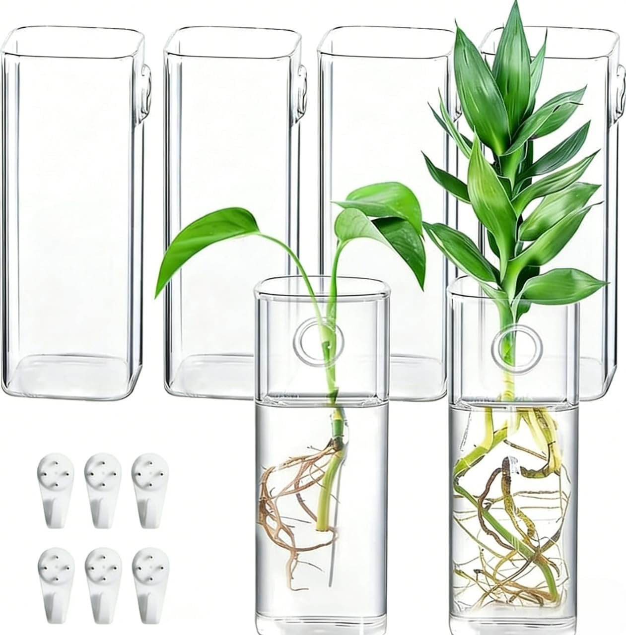 Glass Wall Mounted Planters 6 Pcs Hanging Flower Vase Glass Tubes