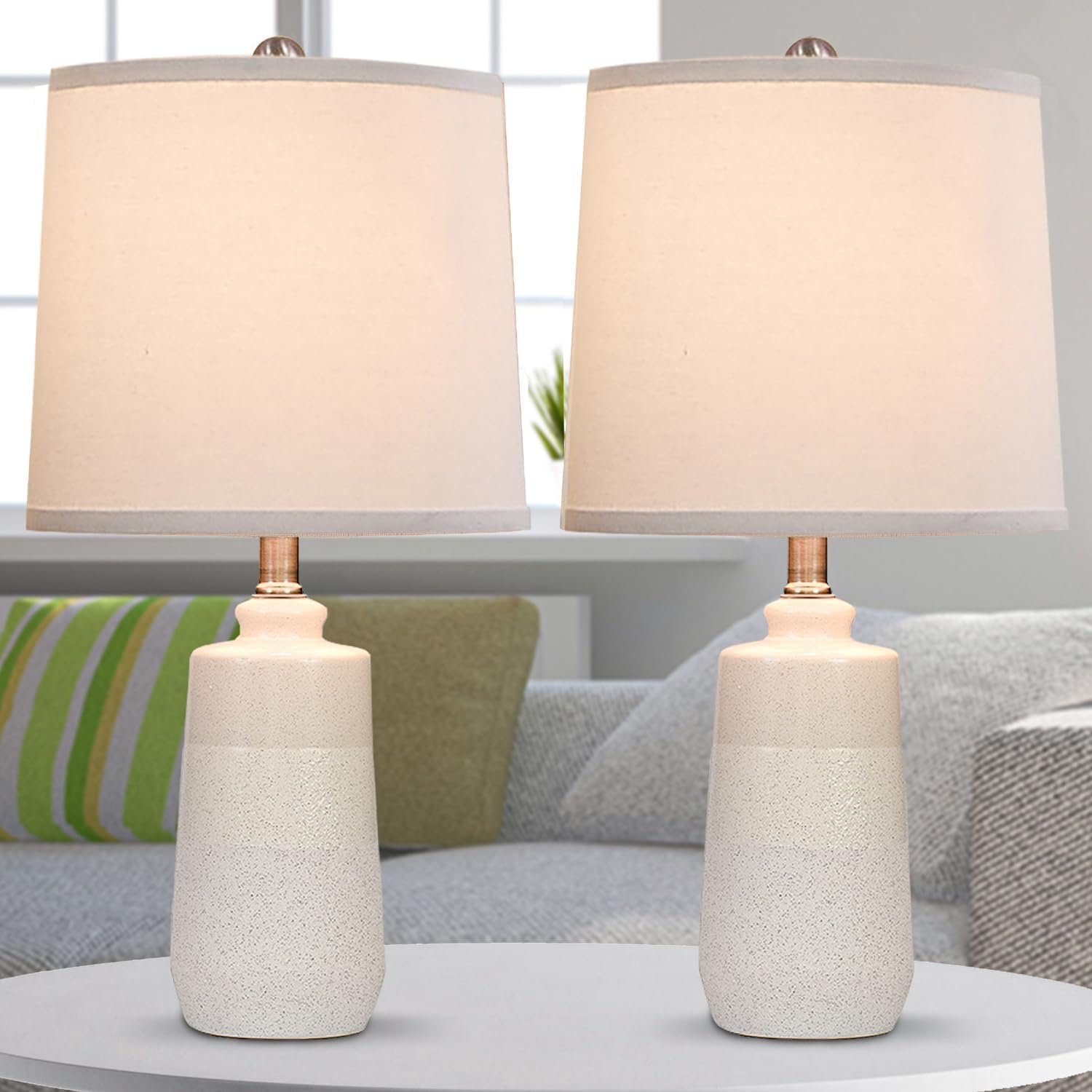 20.5″ Ceramic Nightstand Lamps Set of 2 for Bedroom, White End Table Lamps