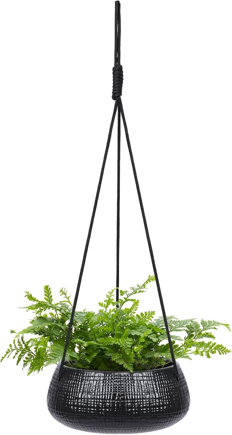 8 Inch Hanging Planter for Indoor Plant, Ceramic Black Flower Pot