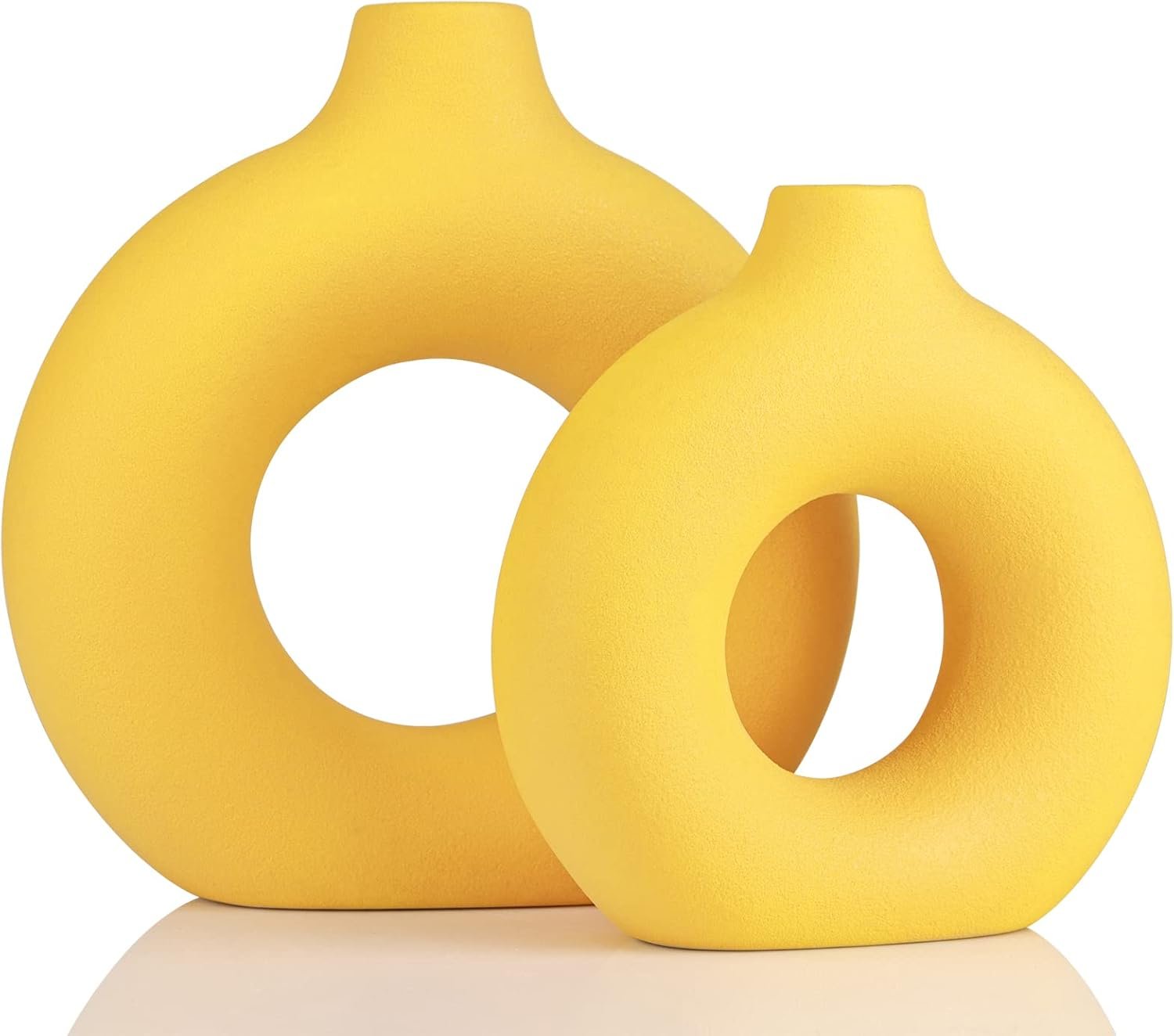 Yellow Vase Decor Donut Vase Set of 2- Matte Circle Hollow Pampas Vases