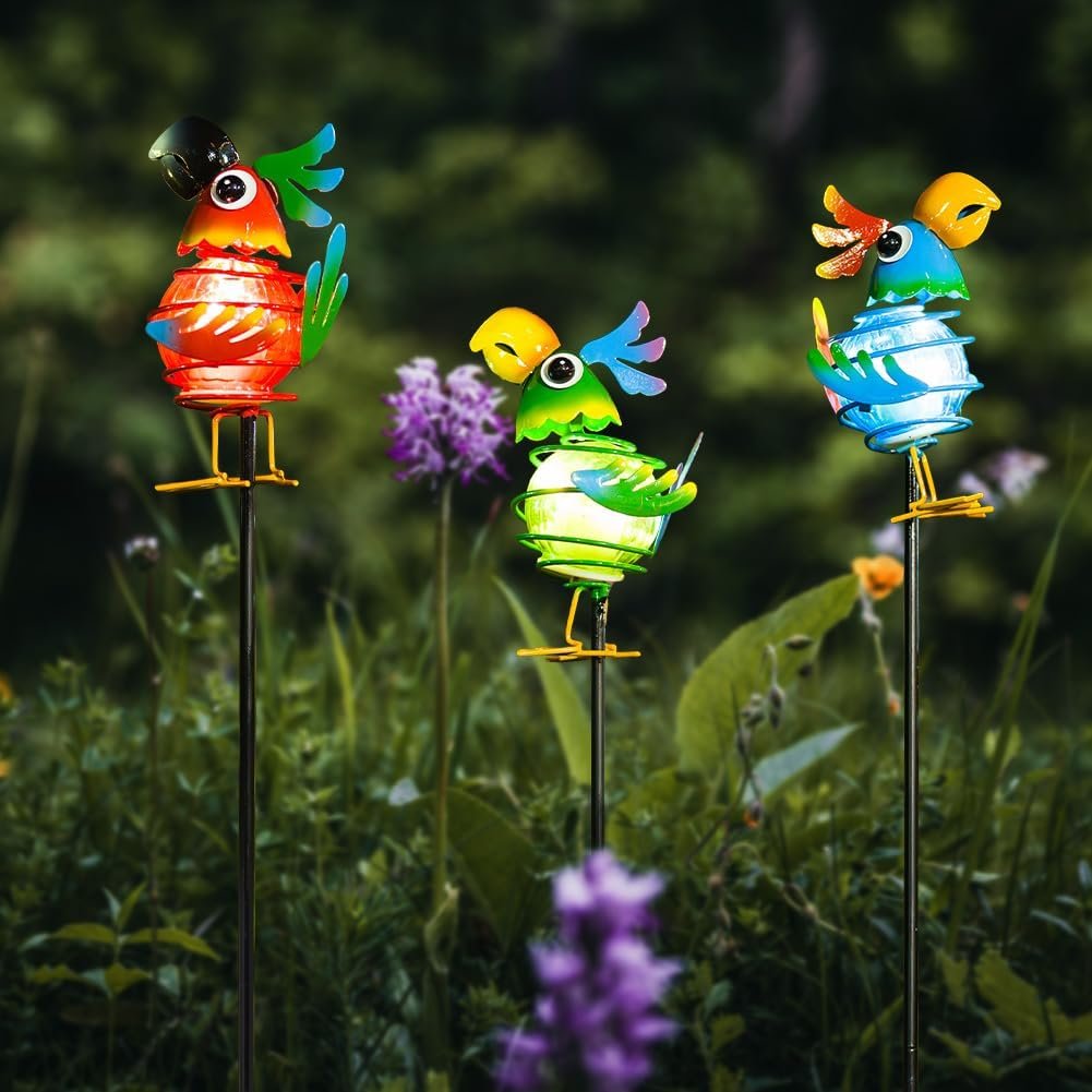 Solar Garden Stake Lights 3 Pack,Bird Figurine Decorative Lights