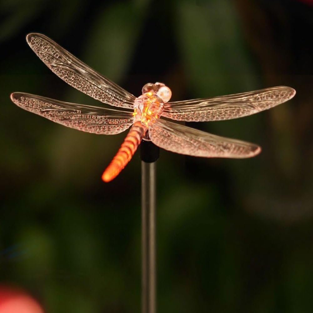 QIDEA Outdoor Solar Dragonfly Garden Stake Light Garden Patio Yard Decor