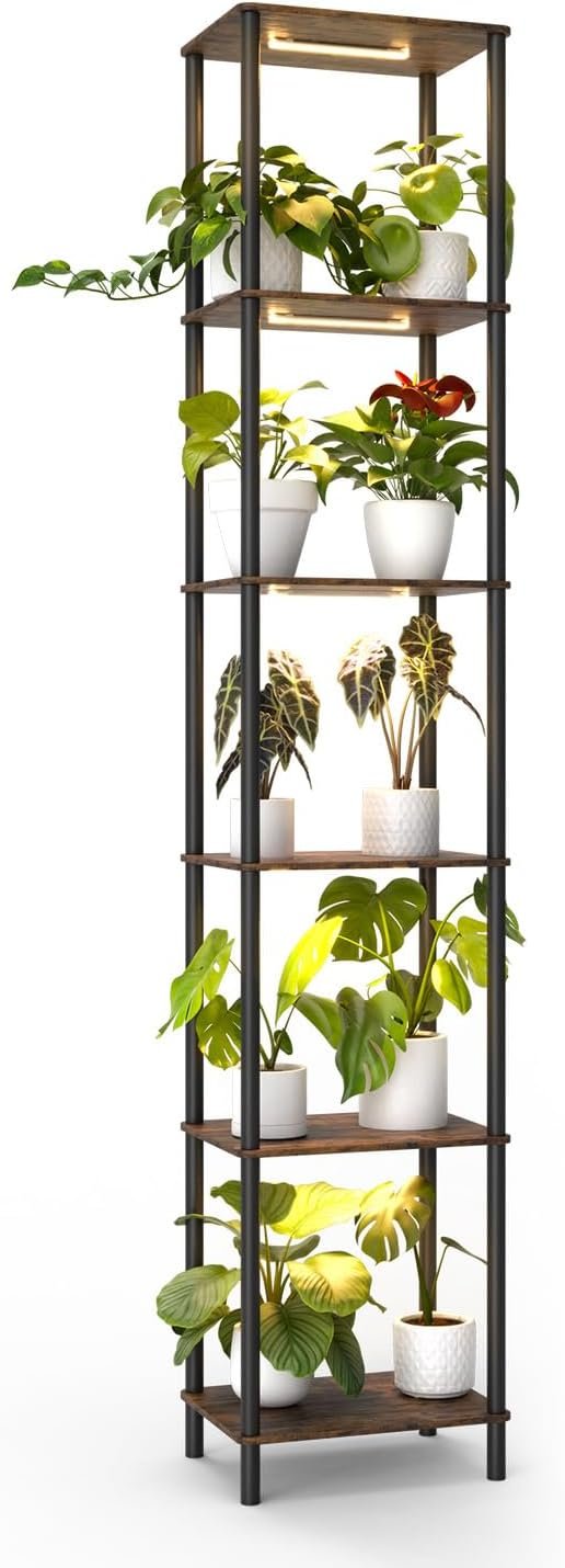 Bstrip Plant Stand Indoor with Grow Lights, 70.8in Tall Plant Shelf, 6-Tier
