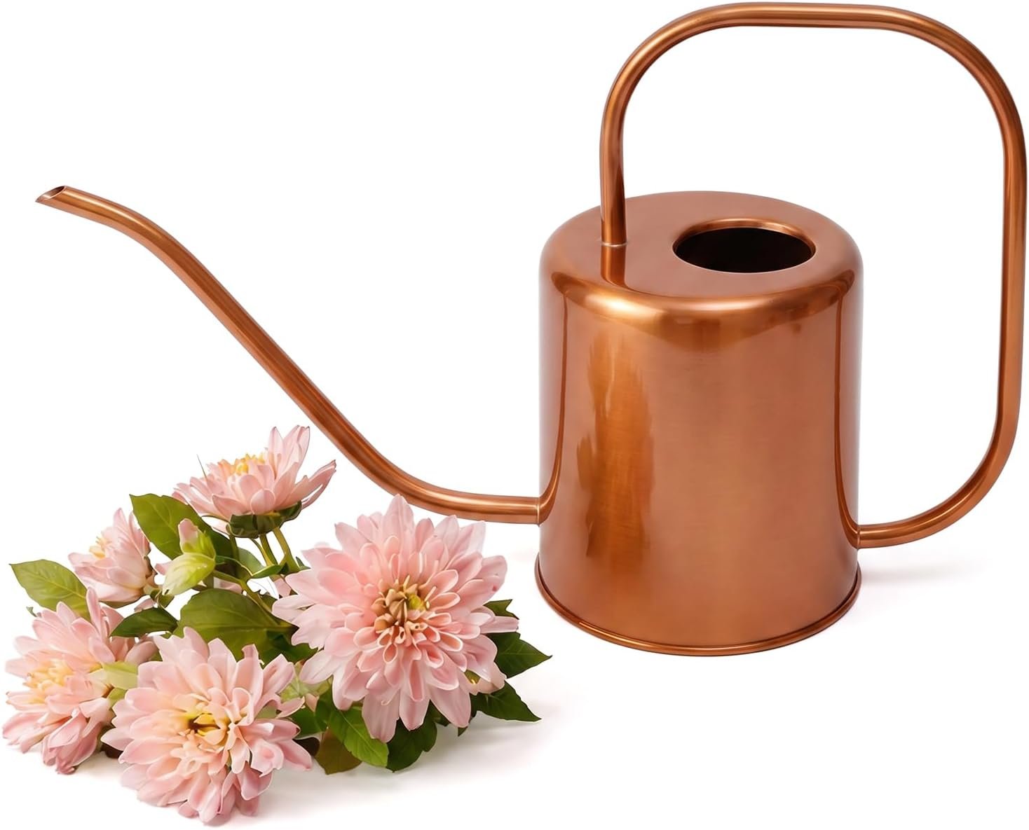 Plexon Rose Gold Metal Watering Can Indoor Plants, 54 oz Stainless Steel Long Spout Watering Can Outdoor House Plant Flower, Garden