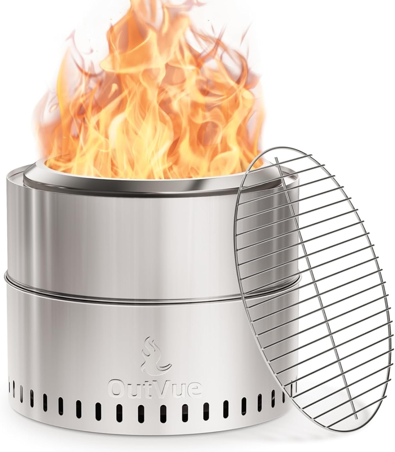 OutVue 19 inch Stainless Steel Smokeless Fire Pit with Grill&Tote Bag