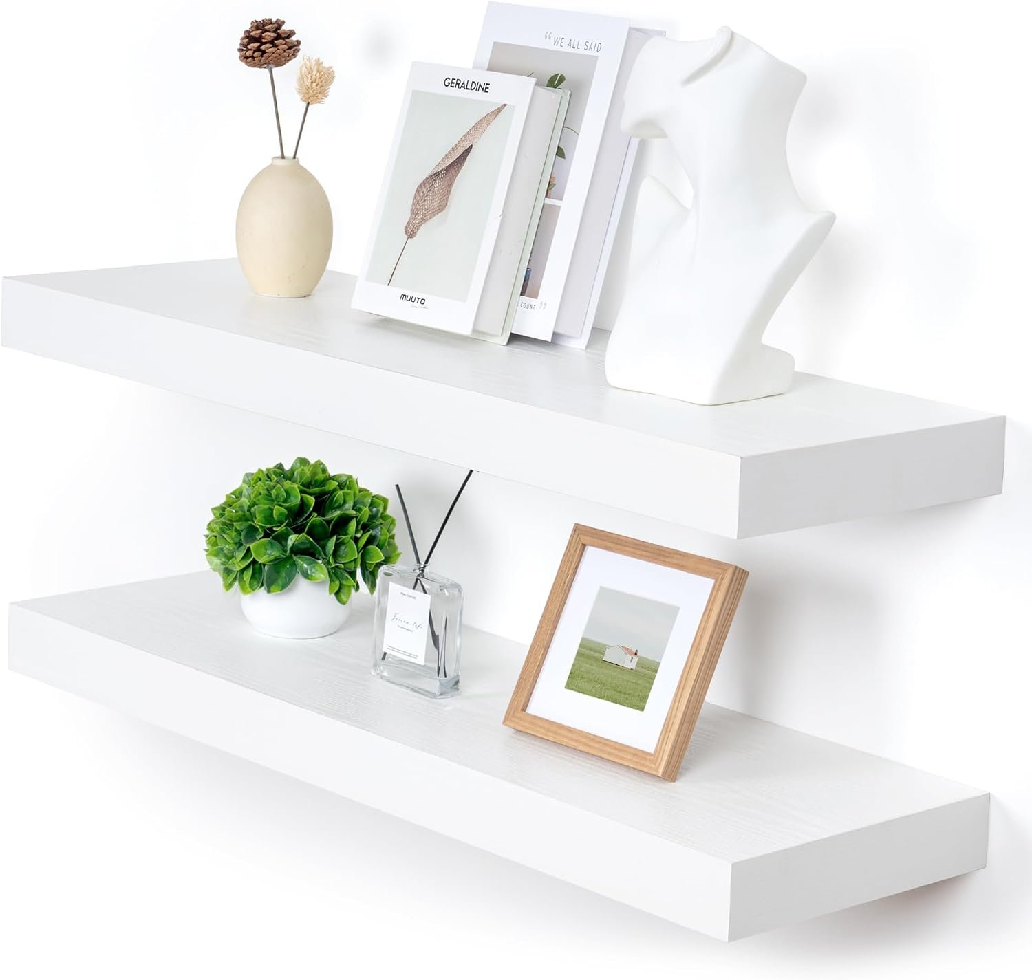 FLYJOE Deep Floating Shelves, 36” x 12” White Shelves for Wall Set of 2