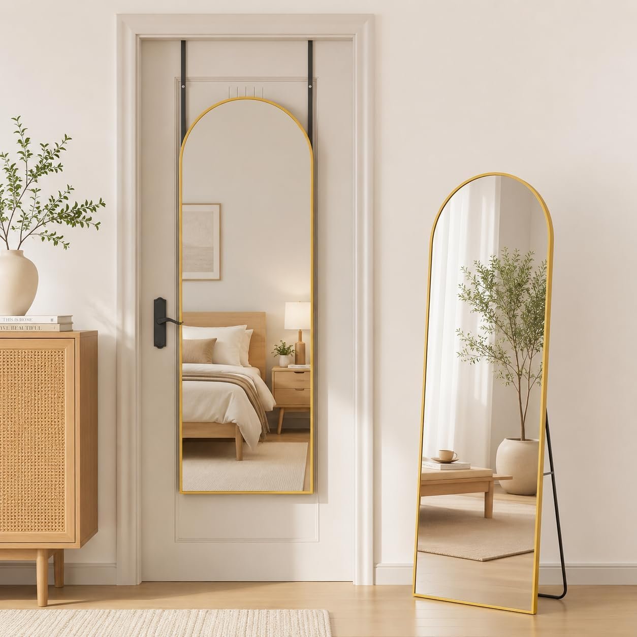 Antok 56″ x14” Arched Full Length Mirror, Floor Mirror with Stand,Gold