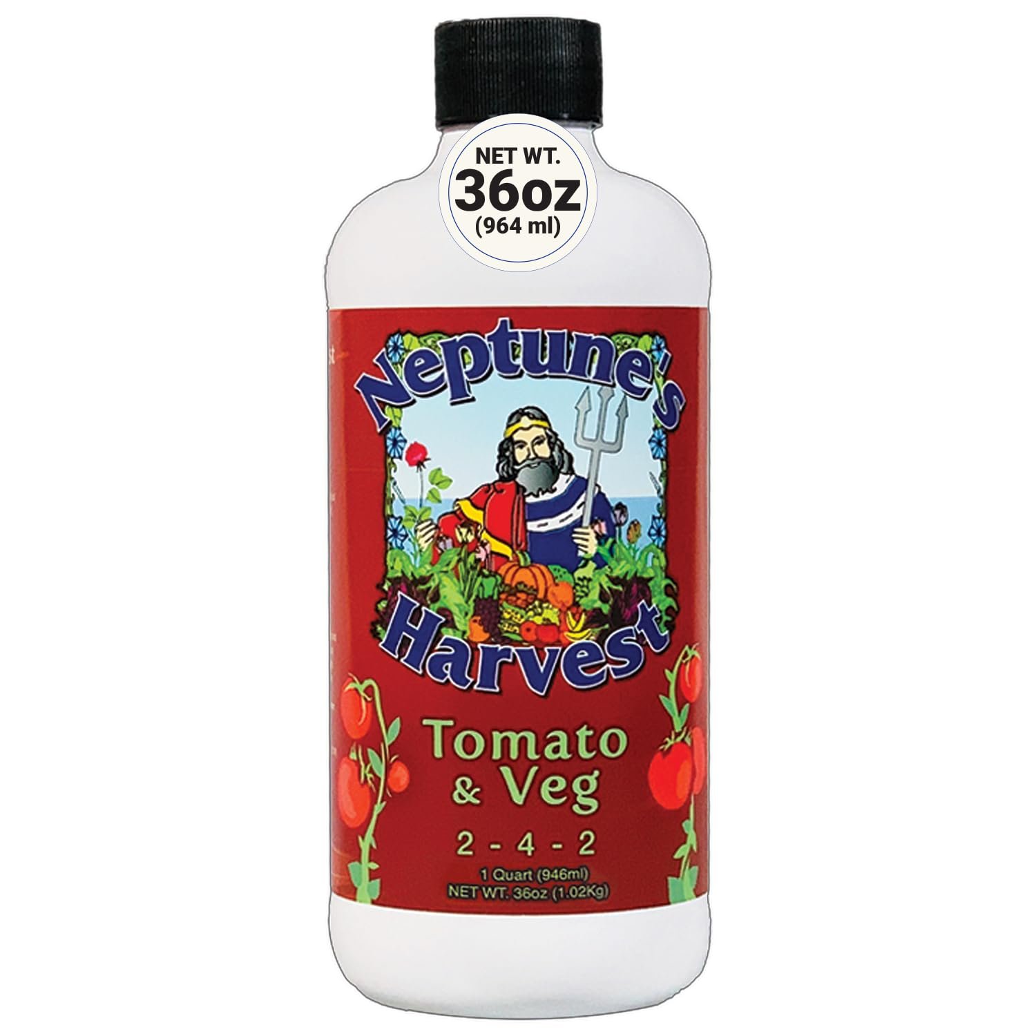 Neptune’s Harvest Organic Tomato & Vegetable Plant Fertilizer (2-4-2) – Liquid Plant Food w/Fresh Fish, Seaweed, Molasses, Yucca Extract, & Humic Acids – for Vegetable Garden (Quart (Single))