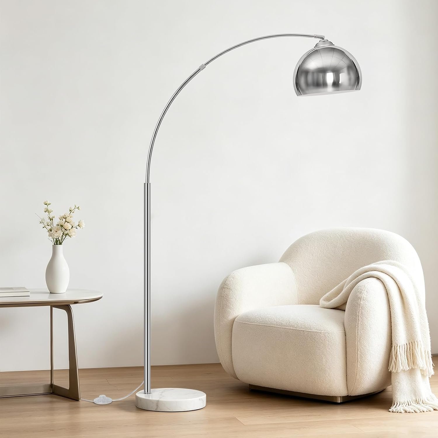 Arc Floor Lamp for Living Room, Modern Chrome Floor Lamp with Marble Base