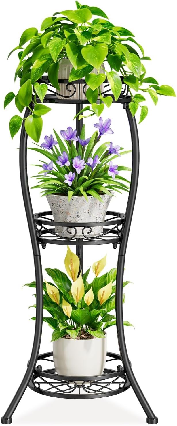 iDavosic.ly 3 Tier Metal Plant Stand Outdoor Indoor, 34 Inch Tall, Black