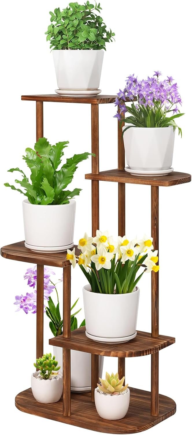 Jotsport 5 Tier Wood Plant Stand for Multiple Plants Indoor Outdoor
