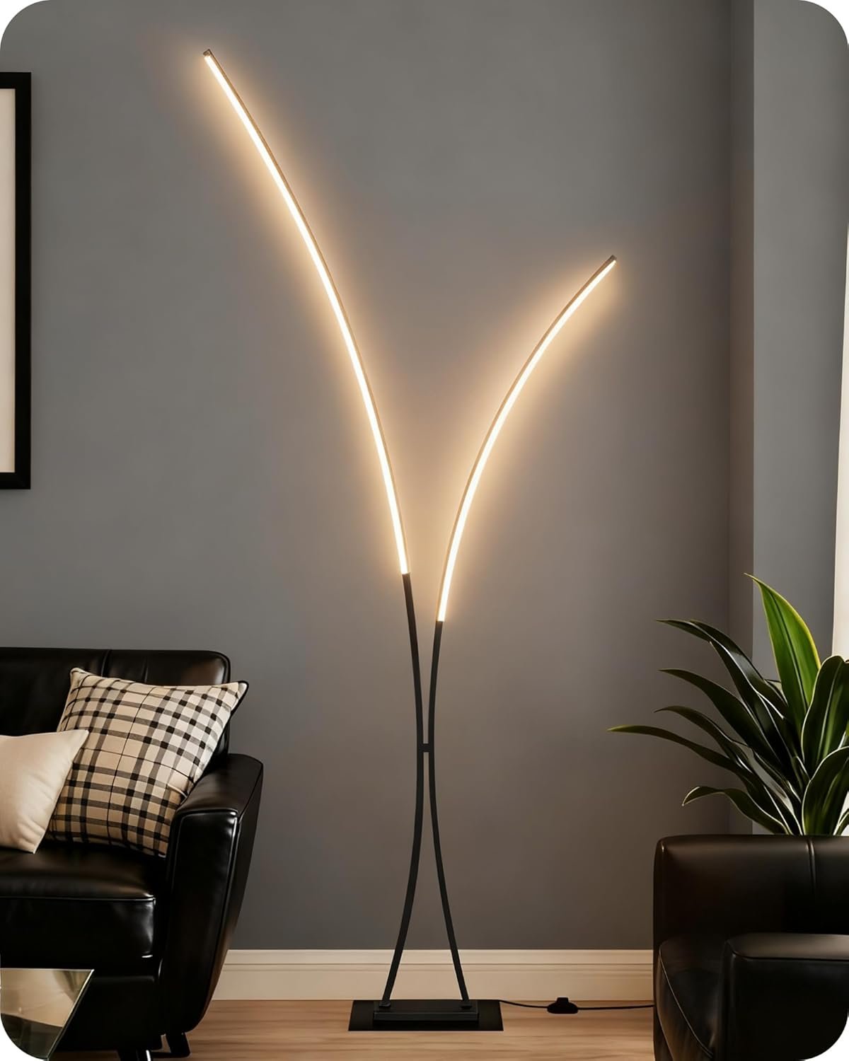 Modern 85.4″ Arc Floor Lamp for Living Room, 2 Lights Arched Standing Tall Lamp with Remote, X-Shaped Bright Curved Lamp, Dimmable LED Corner Light for Bedroom, Office, Black, B61LD05W1