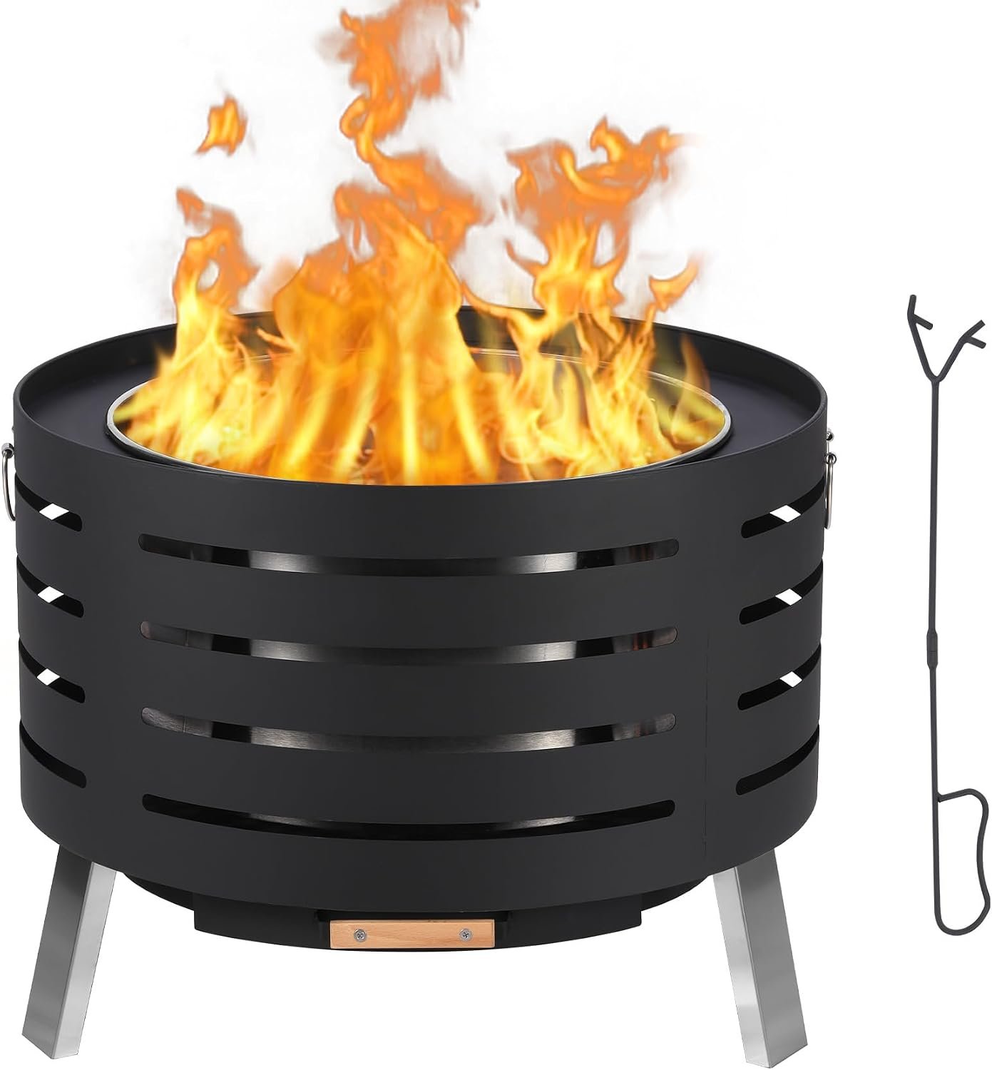 30 inch Smokeless Fire Pit Outdoor – Outside Wood Burning with 360° Airflow, Removable Ash Pan & Bamboo Lid Rainproof Cloth – Low Smoke Backyard Fire Pit for Patio, Camping, Bonfire