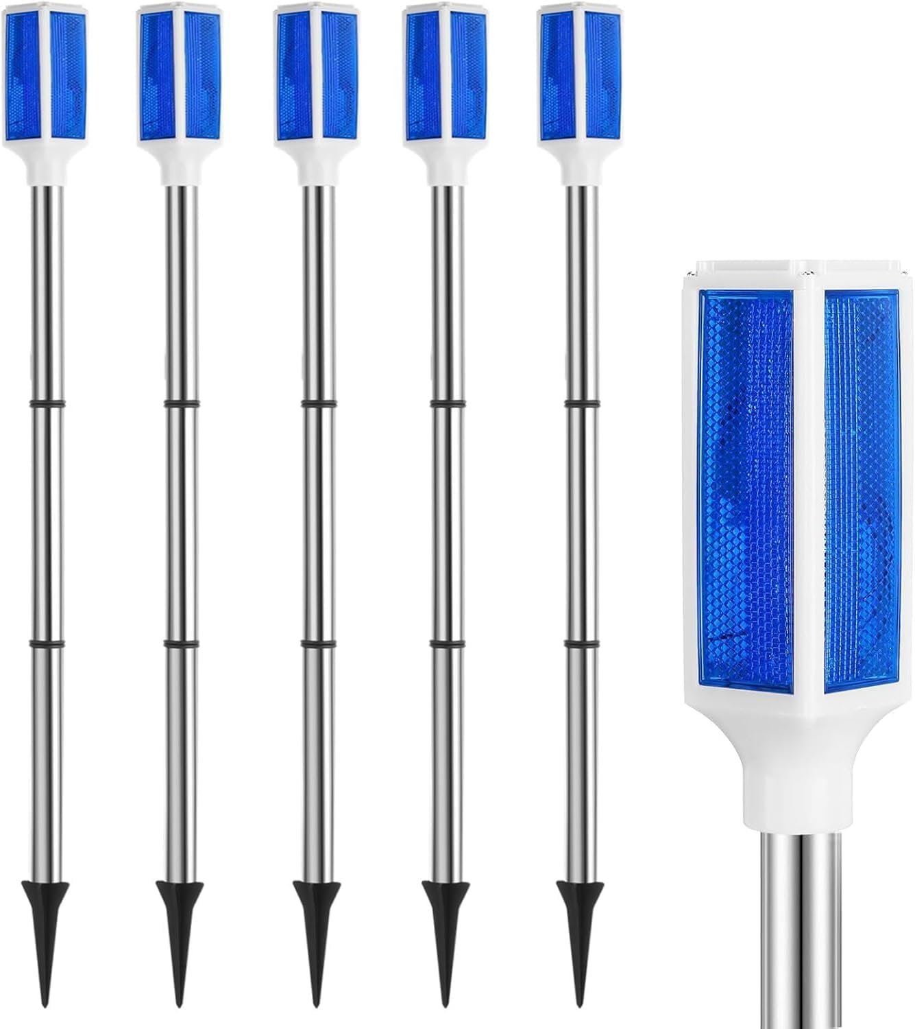 Joyibay 5-Pack Solar Powered Driveway Markers, Solar Warning Lights, Solar Outdoor Driveway Lights, Driveway Reflectors on Poles for Snow Road Yard(Blue)