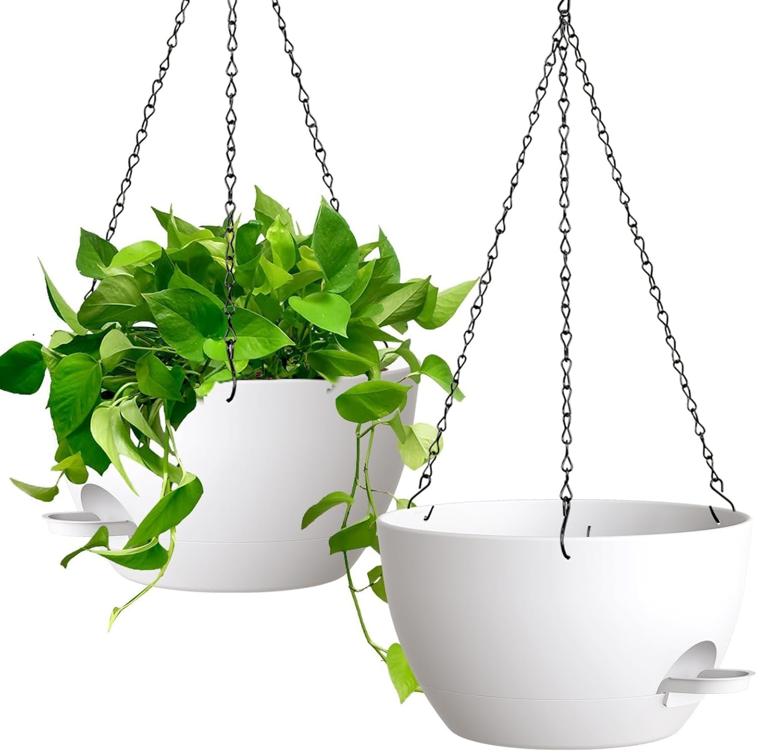 Humph 13 Inch 2 Pack Large Self Watering Hanging Planters for Indoor Outdoor Plants, Hanging Plant Pots with Removable 50 Oz Reservoir, Plastic Hanging Basket for Window Porch Garden Balcony