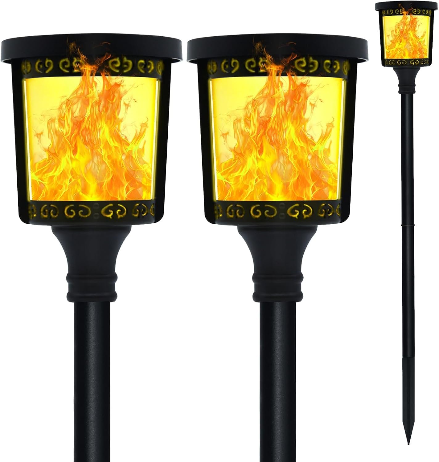 Swingers Solar Torch Lights Outdoor, 33″ Tall Flickering Flame Lights