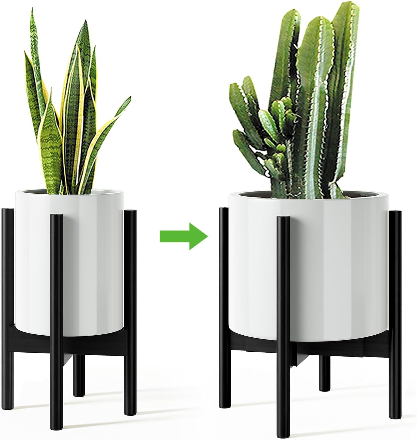MUDEELA Adjustable Plant Stand, 8 to 12 inches, Bamboo Mid Century Modern , 15 inches in Height, Indoor Plant Stand, Fit 8 9 10 11 12 inch Pots, Pot & Plant Not Included, Black