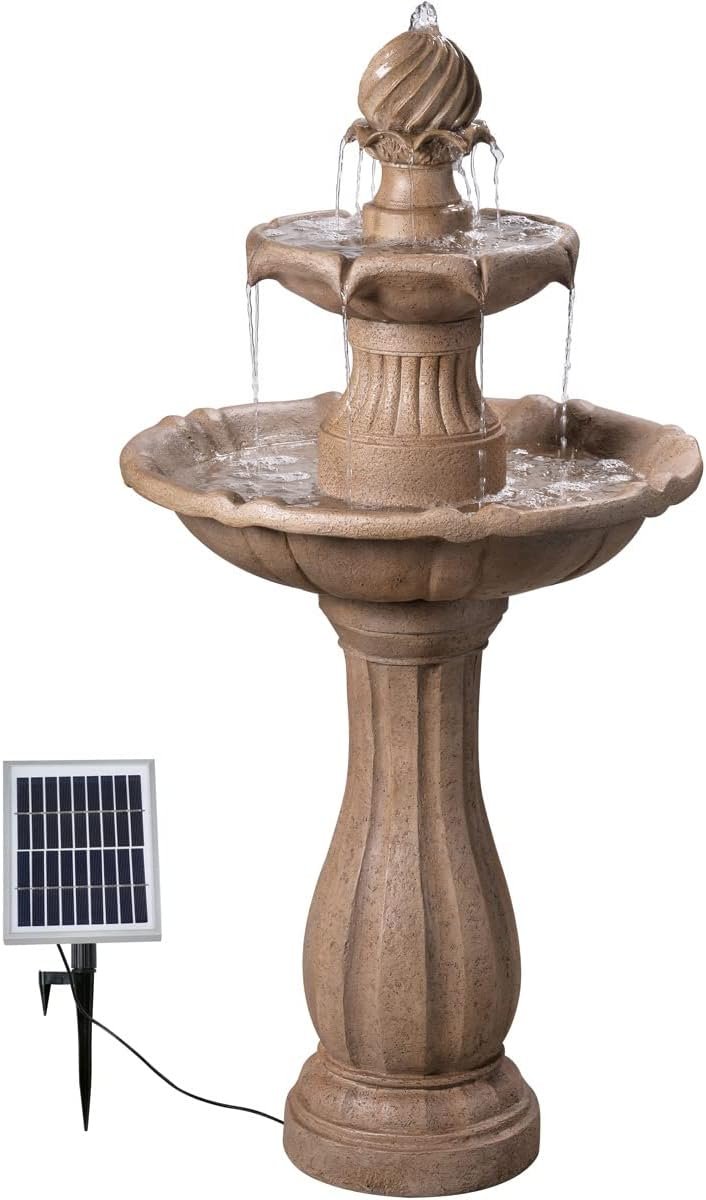Kenroy Home Frost Outdoor Solar Floor Fountain with Tan Finish, Traditional Style, 44″ Height, 22″ Width, 22″ Depth