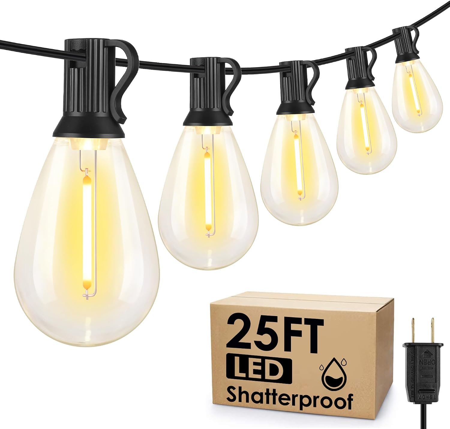 Larkvue 25FT LED Outdoor Patio String Lights, 10+1 Edison S11 Bulbs, Black