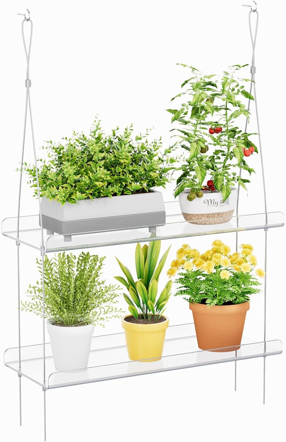 Lifewit 2-Tier Window Plant Shelves, 15″ Acrylic Adjustable Hanging Shelf