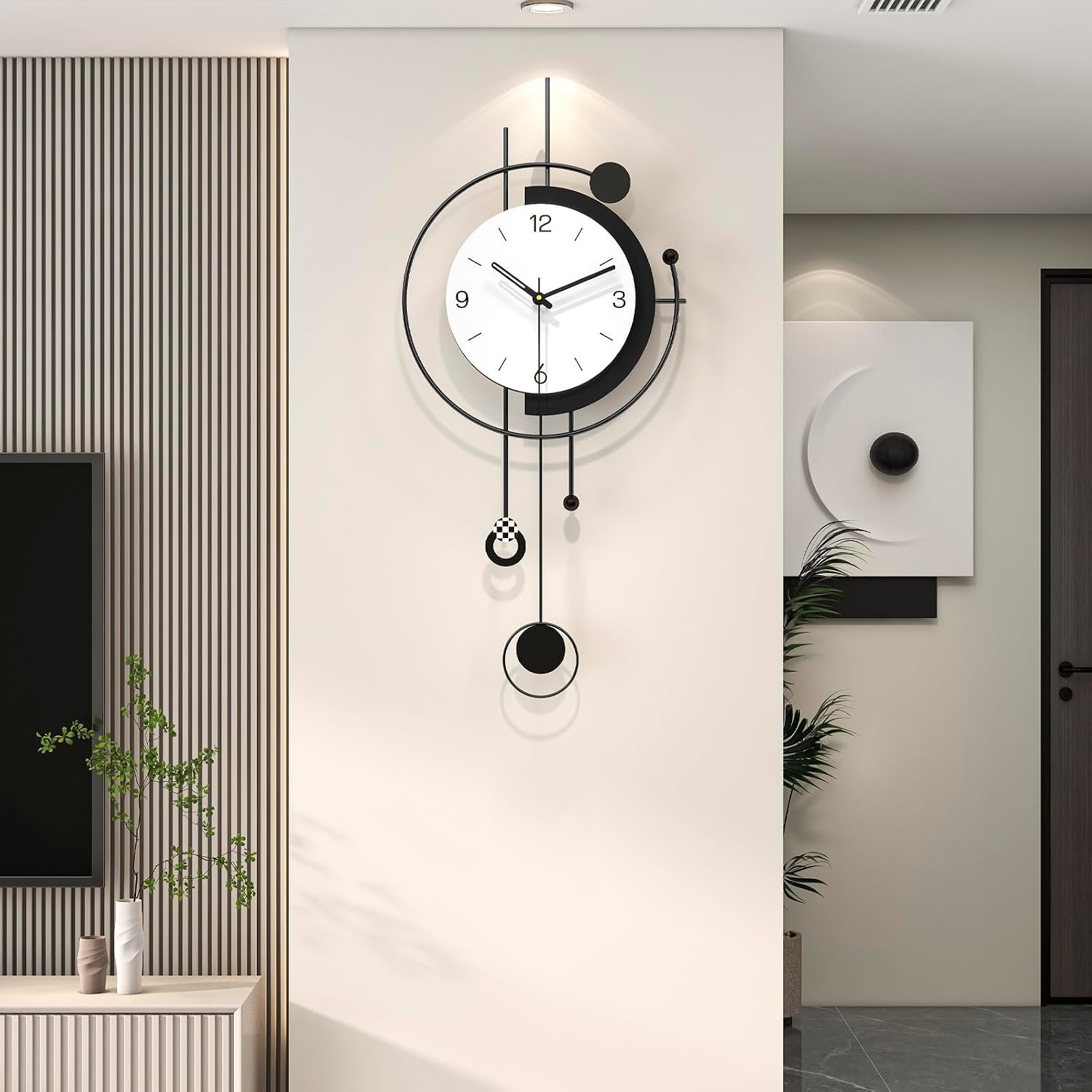 Large Wall Clock for Living Room Decor Modern Silent Black Clock