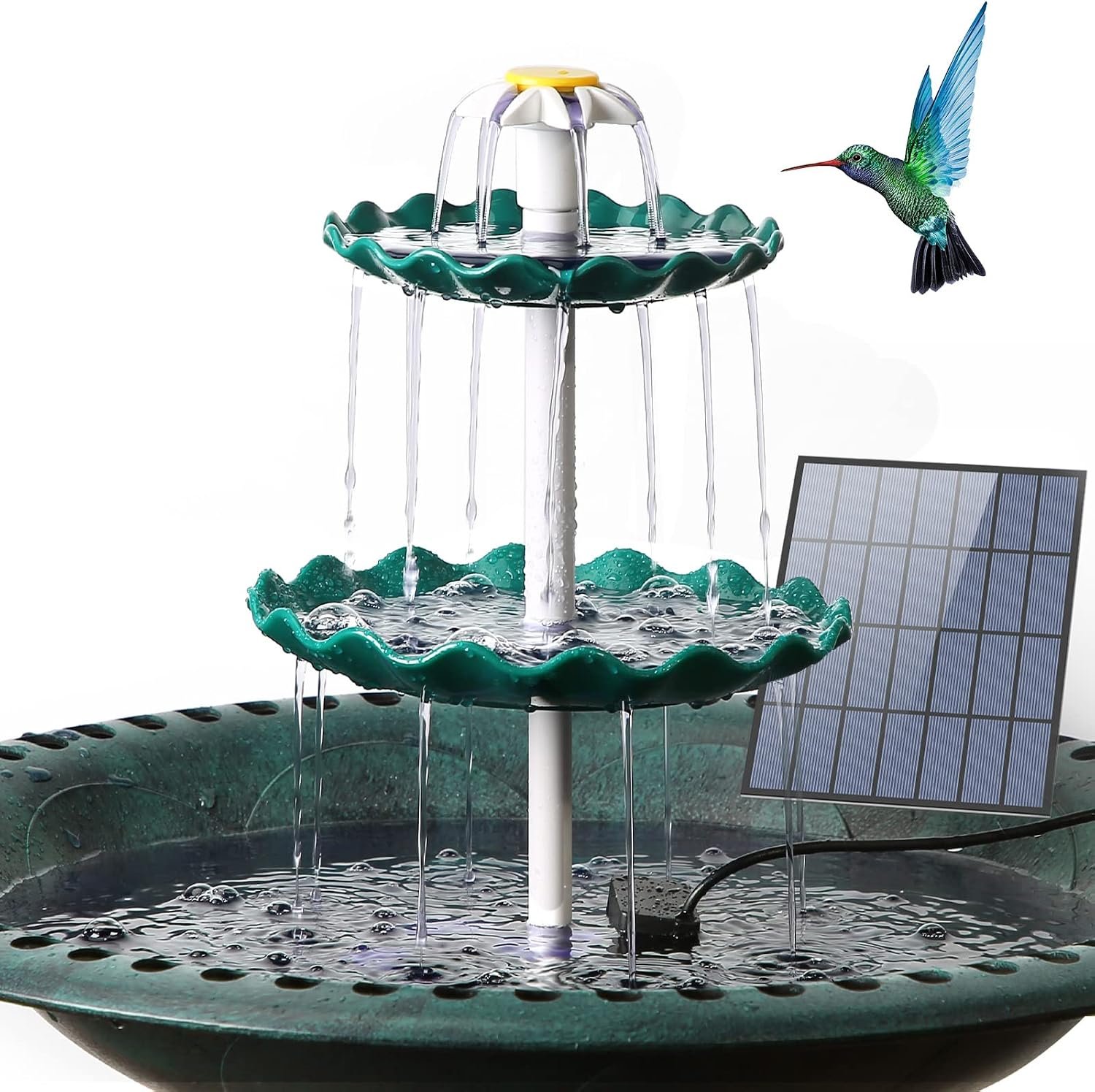 AISITIN 3.5W Solar Fountain with 3 Tiered Bird Bath, DIY Solar Water Pump
