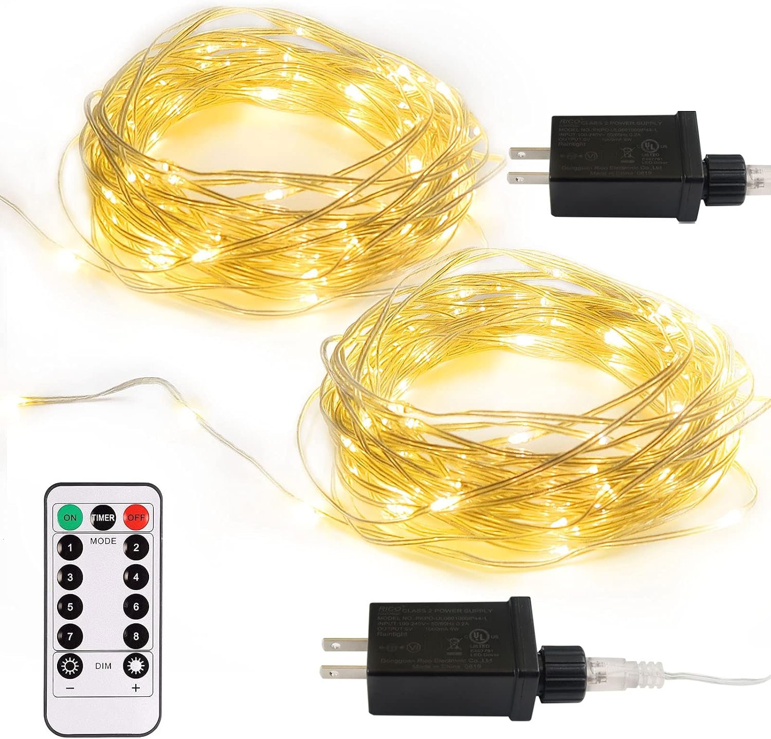 2 Pack Fairy String Lights Plug in Twinkle Lights with Remote for Bedroom