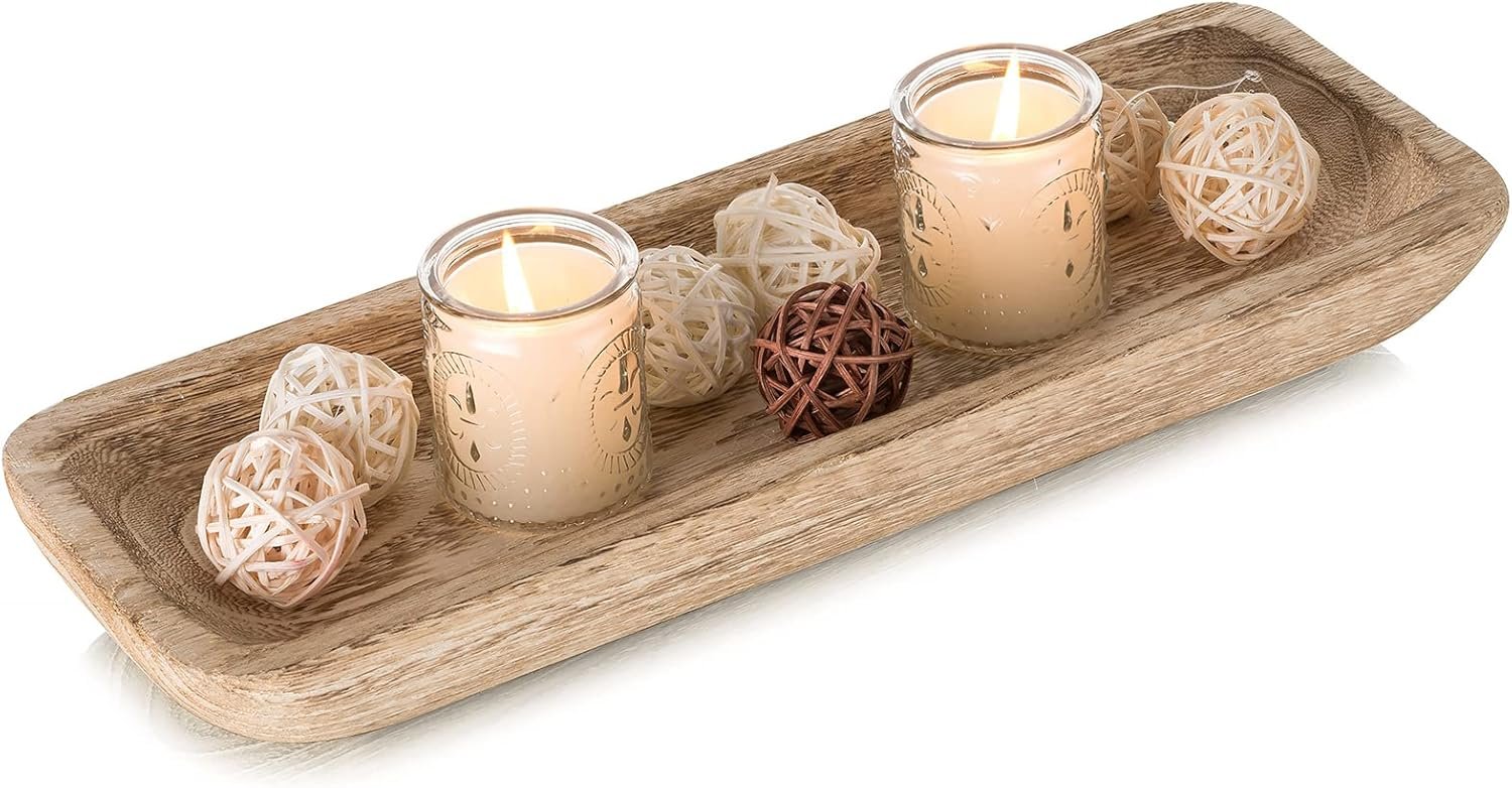 Romadedi Paulownia Wood Dough Bowl for Decor, Candle Tray 16 in Long