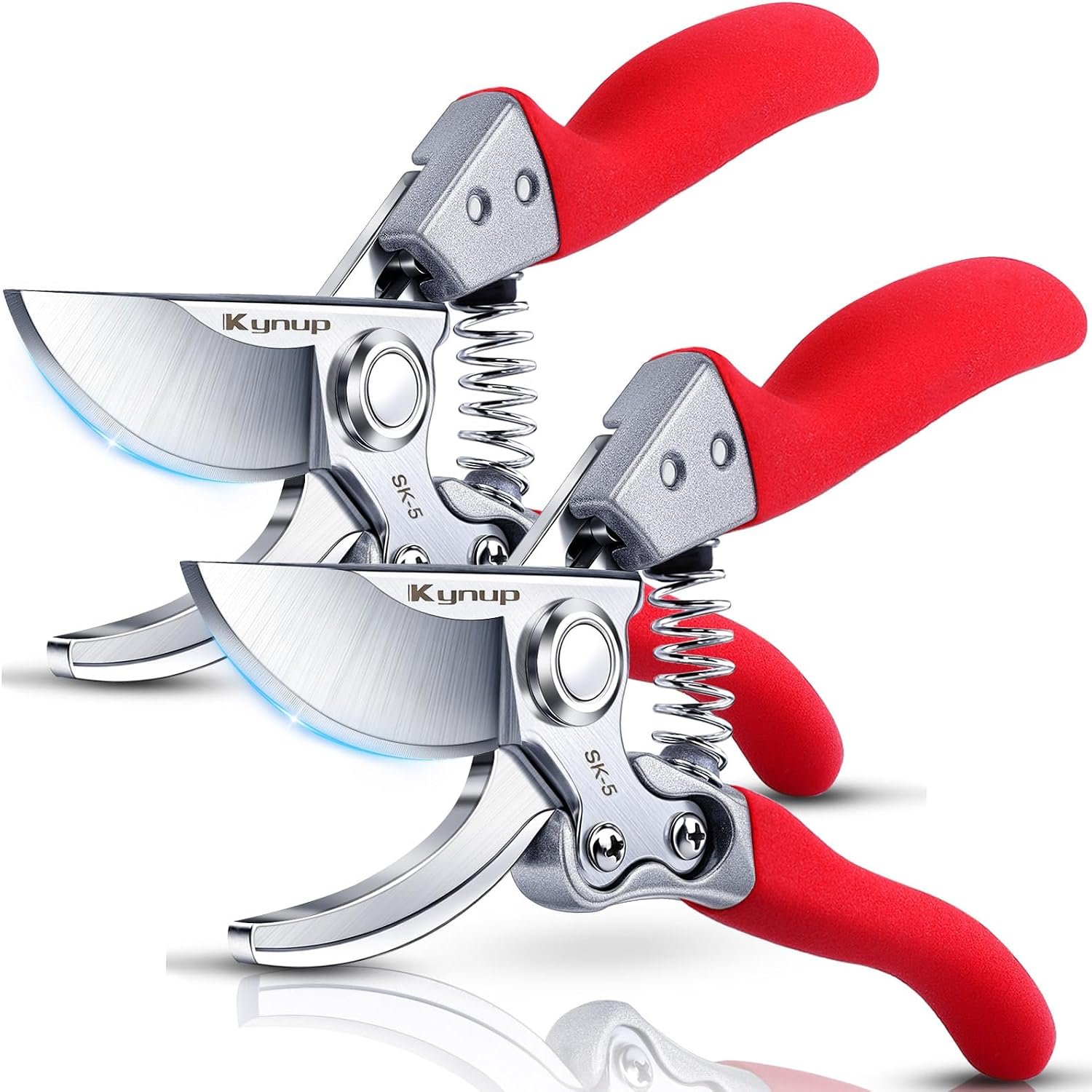 Kynup 2Packs Pruning Shears for Gardening, Garden Shears Scissors Heavy Duty, Bypass Pruner Hand Shears, Tree Trimmers Secateurs, Garden Clippers for Plants, Hedge Shears, Garden Tools (Red)