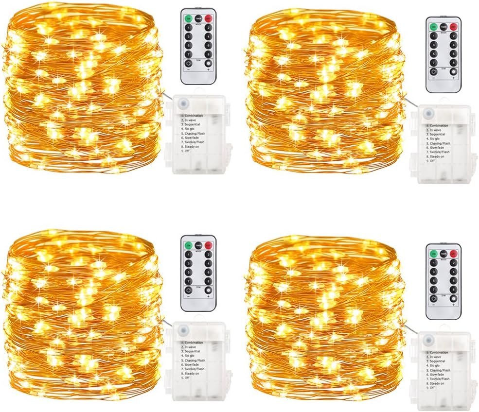 GDEALER 4 Pack 16.4 Feet 50 LED Fairy Lights, Battery-Operated, Warm White