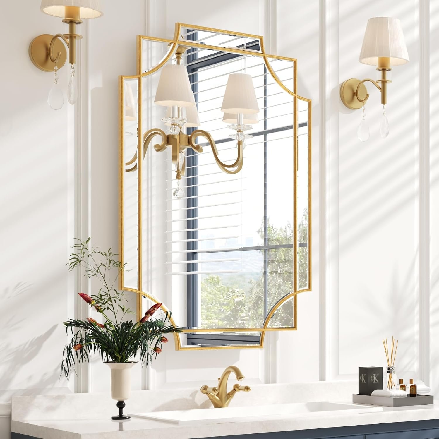 Kelly Miller 24″x36″ Gold Foil Scalloped Edge Decorative Vanity Wall Mirror