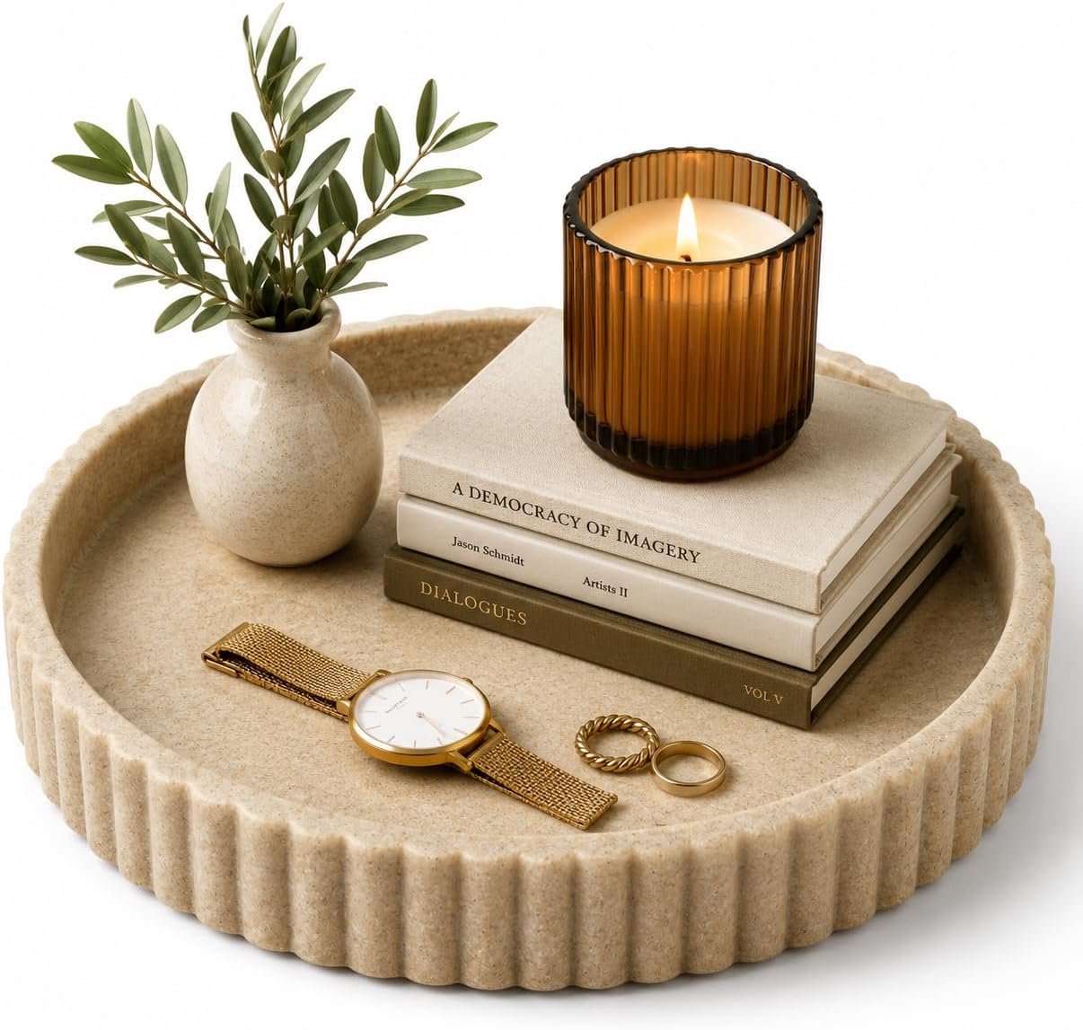 OAKOA Round Decorative Tray Coffee Table Tray – Resin Circle Tray Decor