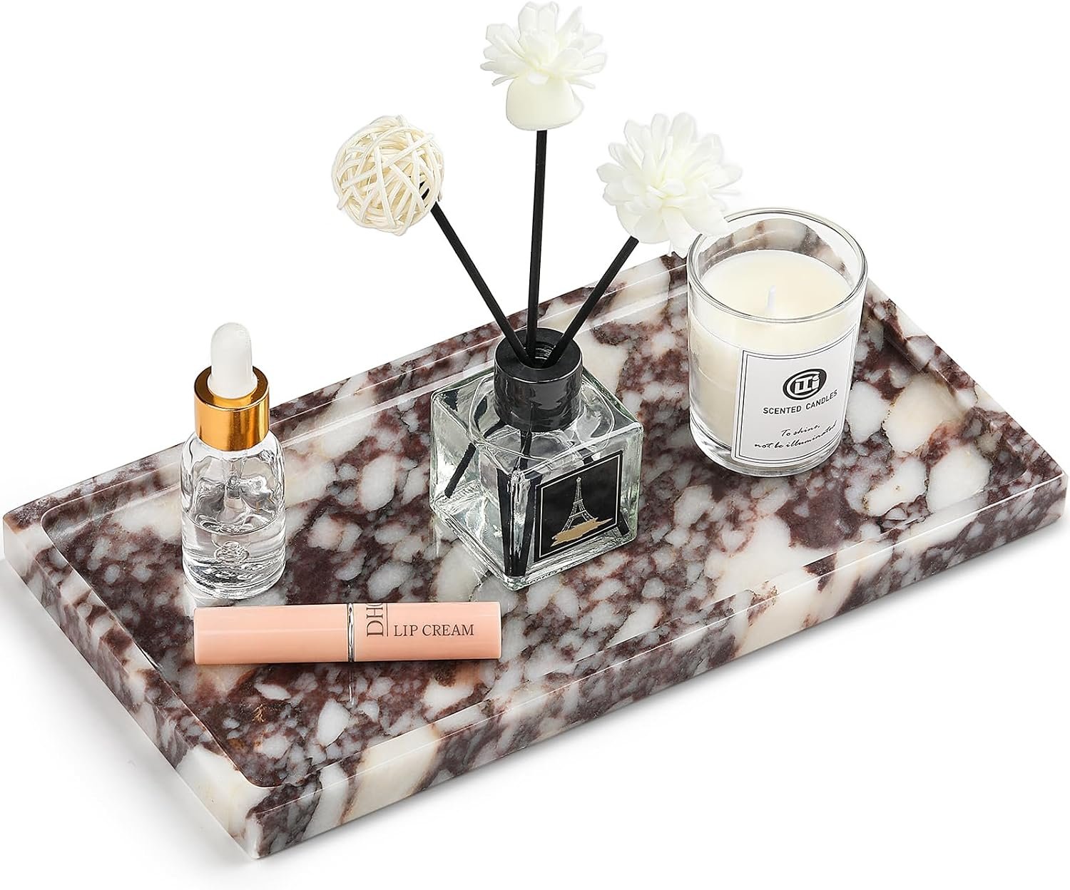 Natural Marble Vanity Tray – Moujings Genuine Marble Perfume Tray for Bathroom Decor, Stone Bathroom Vanity Organizer Tray for Kitchen Counter, Candles, Jewelry, Coffee, Makeup, Key