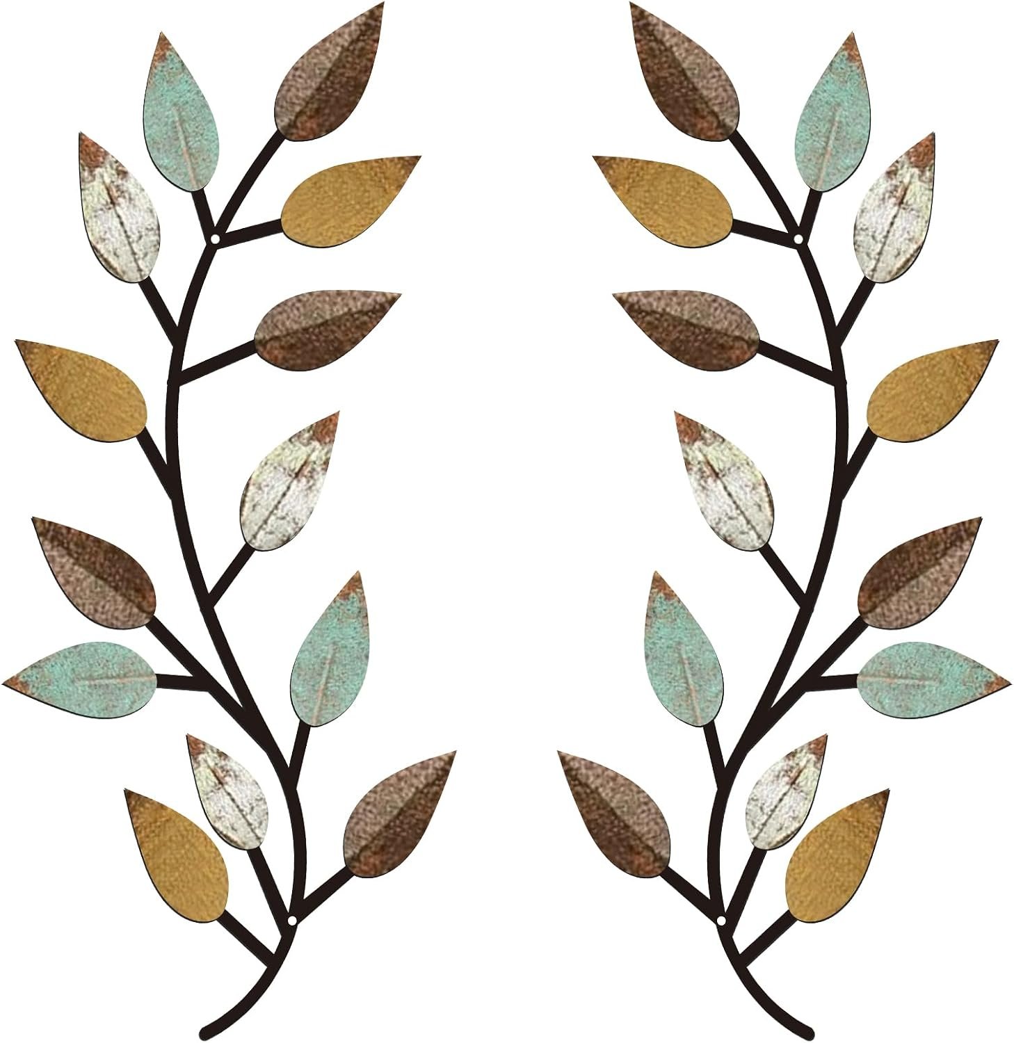 Zhengmy 2 Pcs Metal Leaf Wall Art Vine Branch Decor,Bright Colors