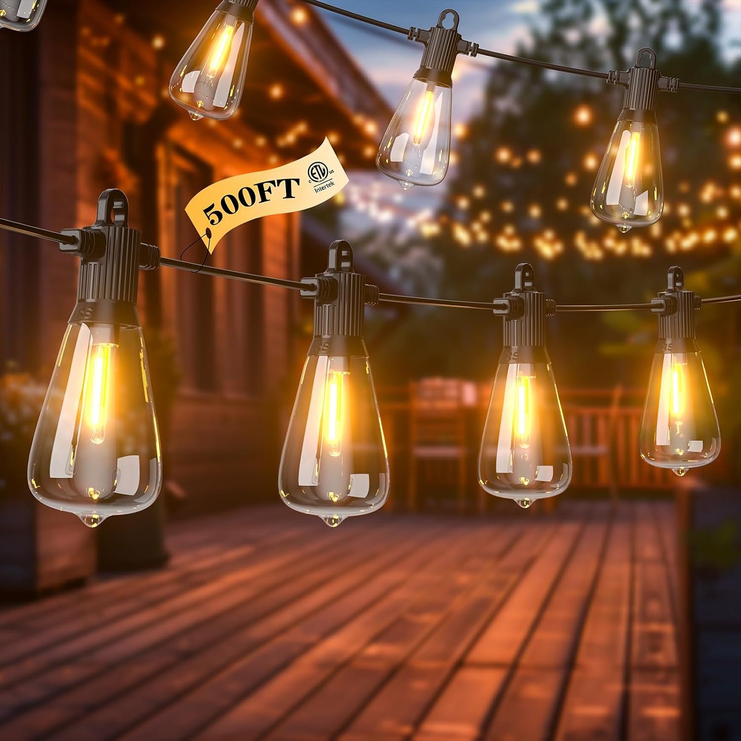 ST38 LED Outdoor String Lights, 500FT Waterproof IP65 Hanging Patio Lights