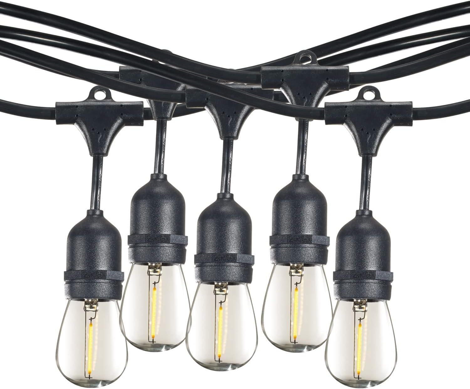Diodesy- 48Ft LED Outdoor String Lights with S14 Shatterproof Bulb & 15 Hanging Socket Commercial Grade E26 Medium Base 11W 60 Lumens 2700K Warm White- Waterproof for Patio Garden Backyard Balcony