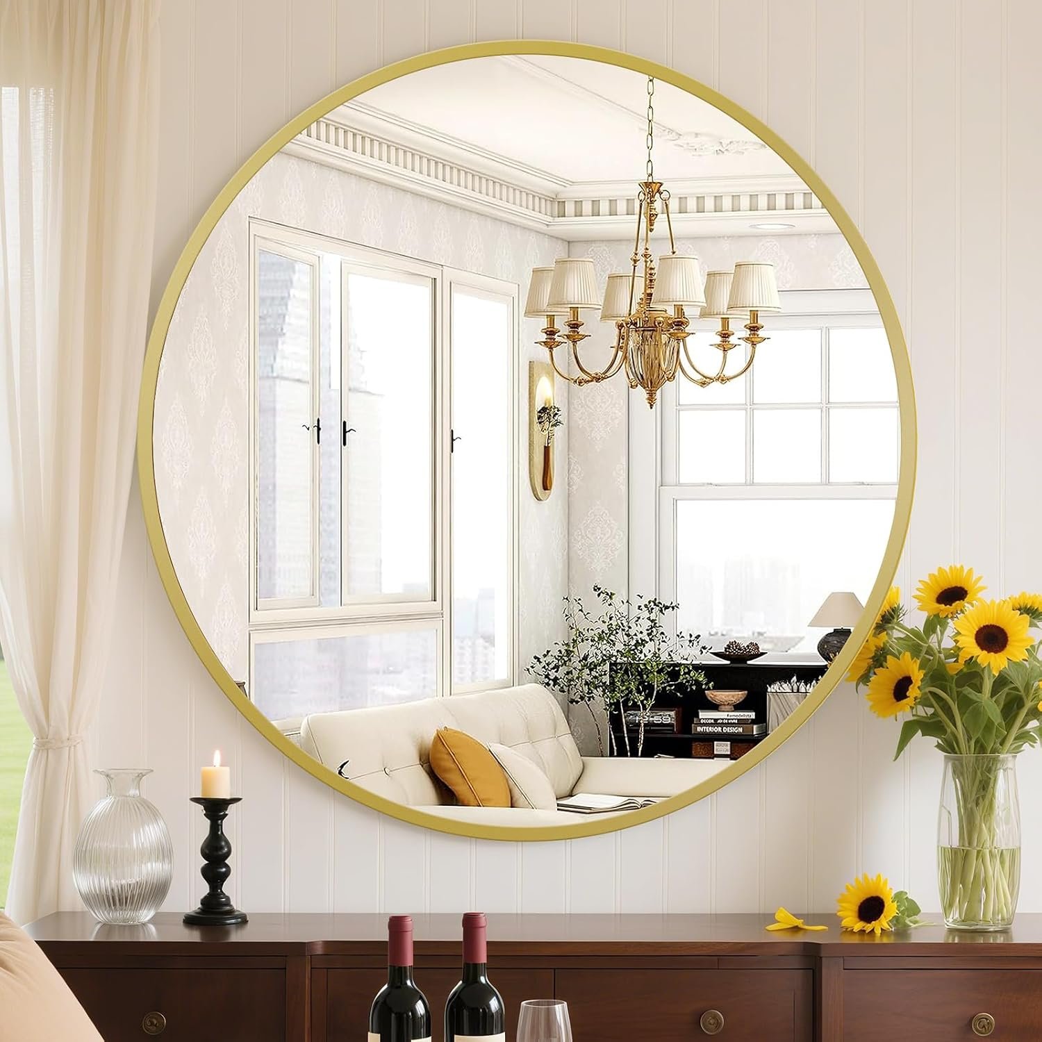 Sweetcrispy 24 Inch Round Wall Mirror, Bathroom Mirror for Over Sink